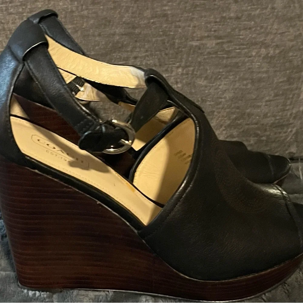 Coach Black Leather Ankle Strap Sandals